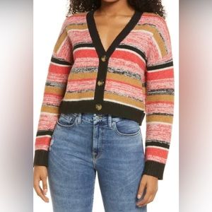 BP Nordstrom Crop Cardigan Sweater Marl Stripe Women's S Red Brown NWT